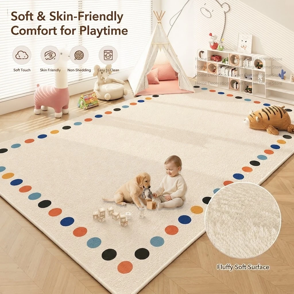 Nordic Colorful Cream Cartoon Soft Plush Carpet Kids Bedroom Large Area Rug Non-slip Washable Baby Play Game Crawling Floor Mats