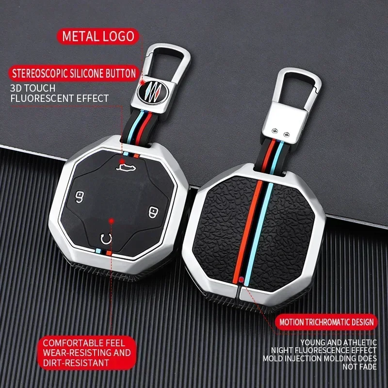 

Zinc Alloy + Silicone Full Cover Car Key Case for Chery Jetour Traveller T2 Turn Fur Remote Key Protection Holder Shell