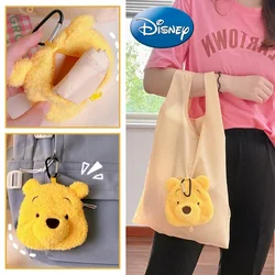 2 in 1 Disney Pooh Bear Shopping Bag Backpack Pendant Cartoon Anime Storage Bags Foldable Plush Tote Handbag Children Charm Gift