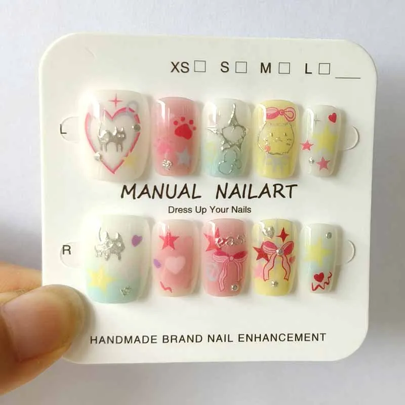 10 Stück Candy Dopamin Y2k Millennium Spicy Girl Style Silver Star Nagelflicken zum Aufdrücken der Nägel 3D Kleine Blumenkuchen Niedliche Nagelspitzen