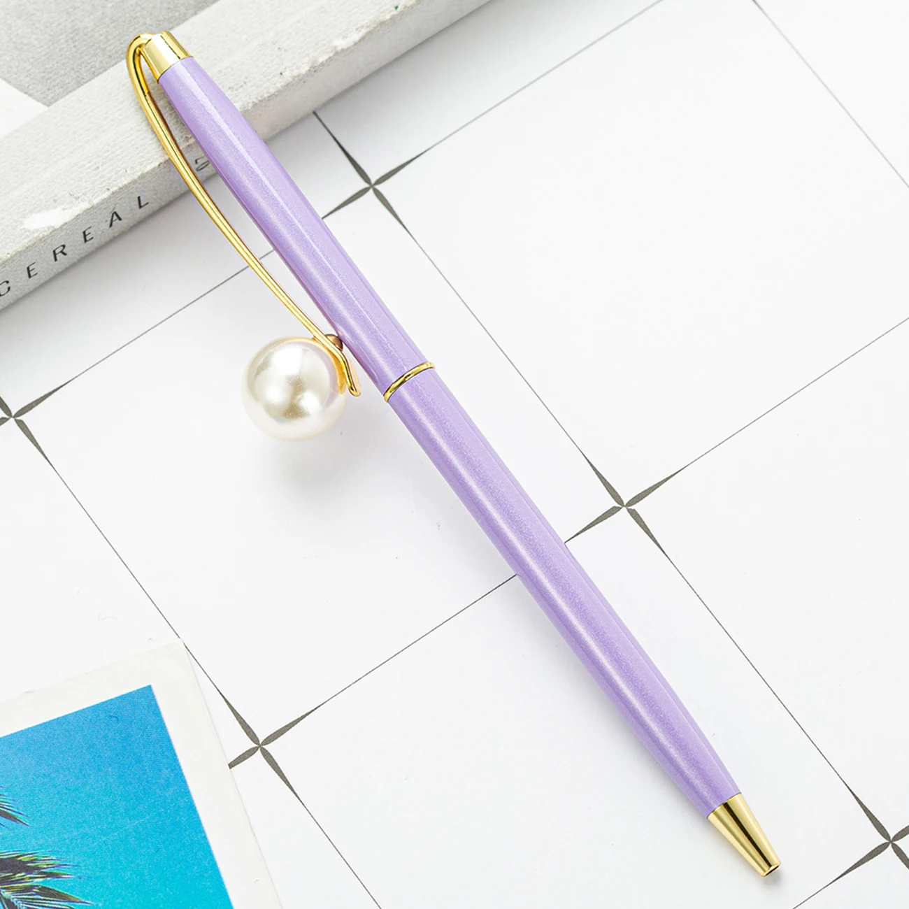 8 Stück elegante Perle schlanke Pen body Metall Kugelschreiber, frische helle Farben, Büro Schule Briefpapier, Schreib werkzeug, Geschenk Stift – Detail 7