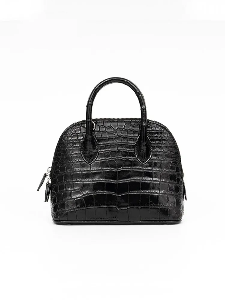 Casual Women Zipper Black Crocodile Leather Office Genuine Leather Handbag Fashion Lady Single Shoulder Crossbody Underarm Bags