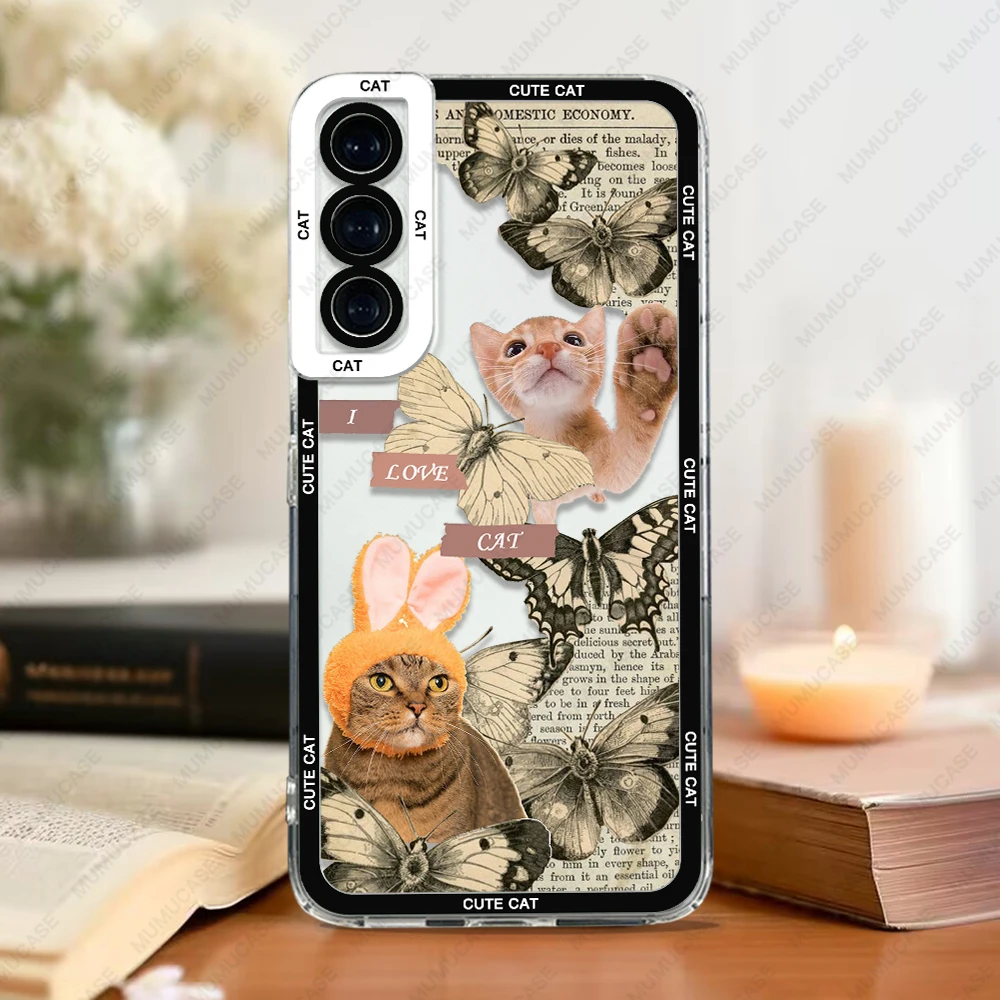 Case For Samsung Galaxy S24 S20 S21 S22 S23 A21s A32 A33 A50 A52 A53 A73 A54 A14 Soft Cover Cute Cat Dog Sticker