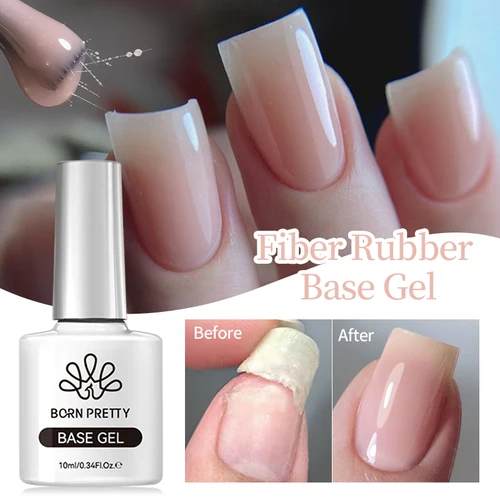 BORN PRETTY-Gel Base de fibra de goma para uñas rotas, fibra de vidrio reparada, transparente, de construcción UV de construcción rápida, 10ml