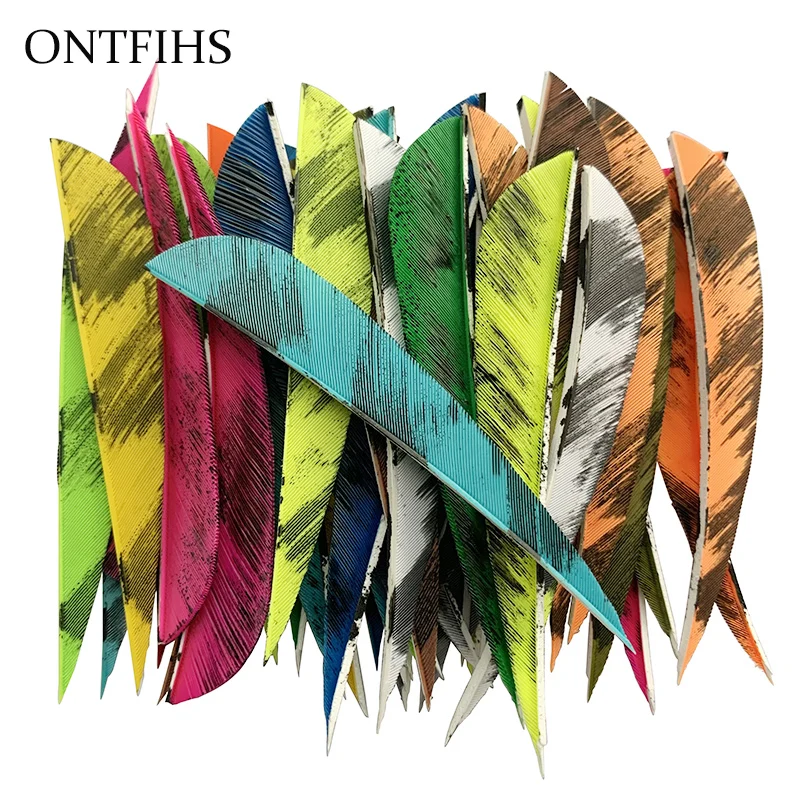 50Pcs ONTFIHS 4 Inch Arrow Feather Water Drop 4 '' Parabolic Fletching Feathers Hunting Archery Turkey Plume--Ink Pattern