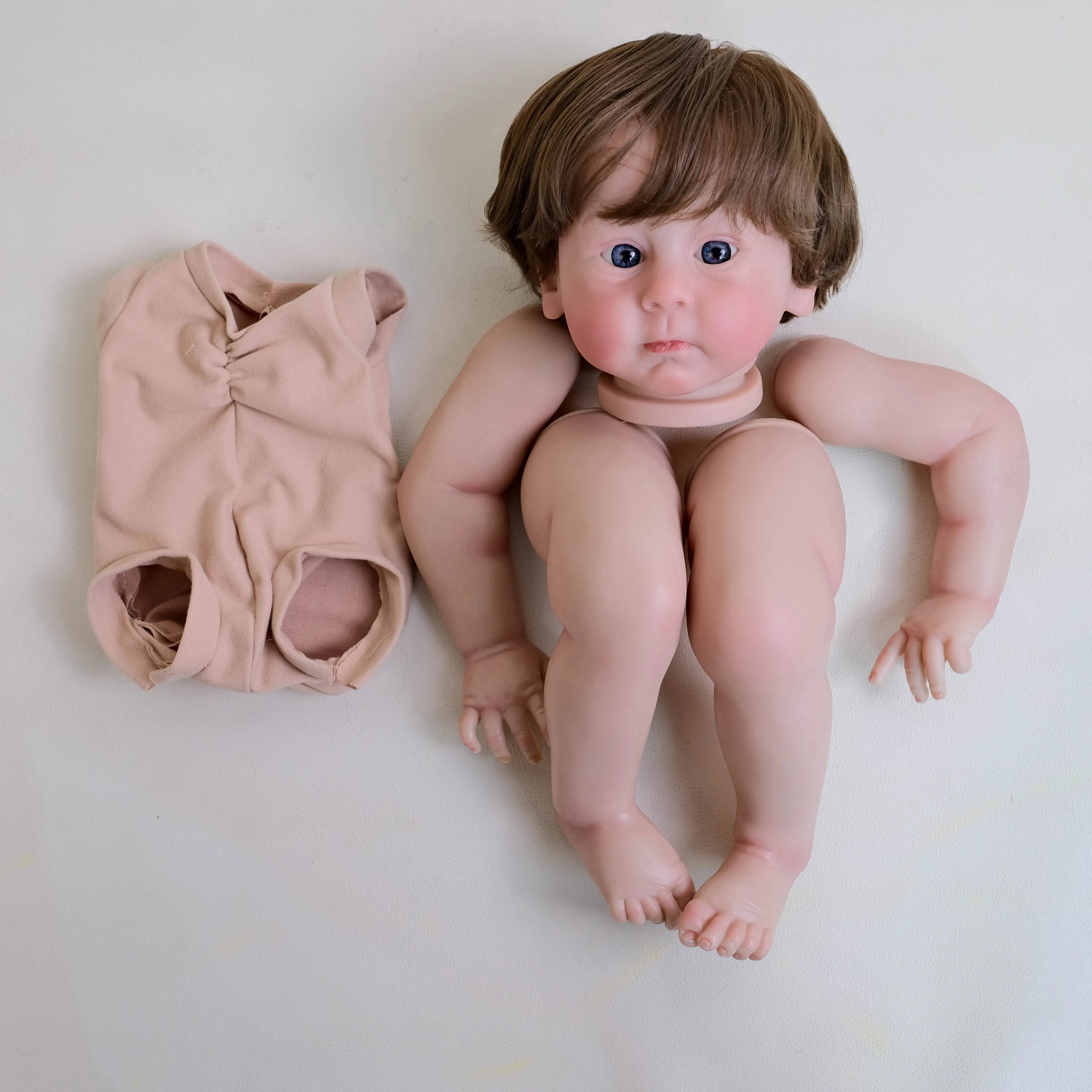 22inch Huxley Reborn Doll Kit Lifelike Unassembled Multiple Layers Painting Doll Parts with Visible Veins Hand Rooted Brown Hair