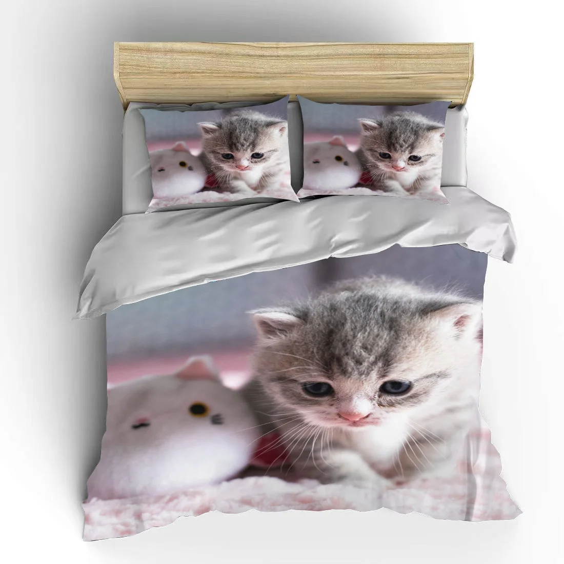 3D Cute Wolves Cat Print Bedding Set Cute Duvet Quilt Cover Animal Lovely Pet Cats Bed Cover With Pillowcases Custom Bed Linen