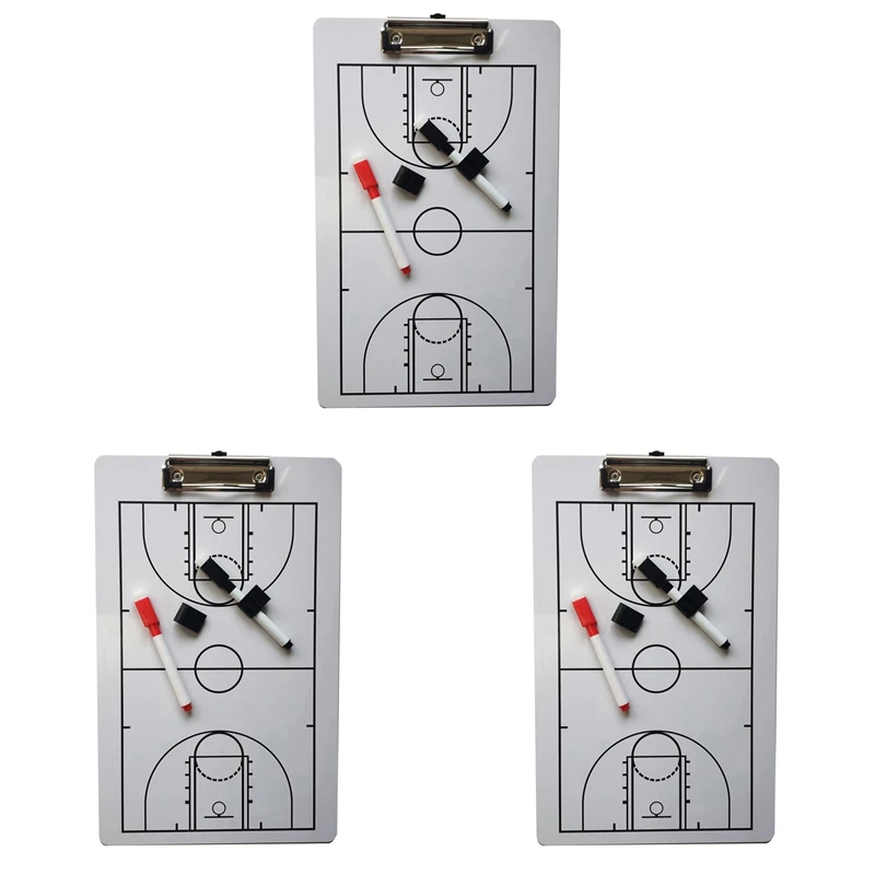 3X Coach Board Droog uitwisbaar Coaching Board Dubbelzijdig ontwerp Strategiebord Whiteboard voor basketbal