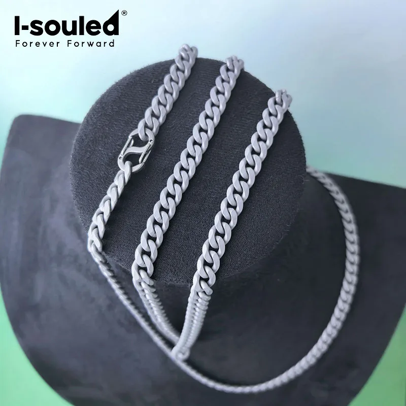 7.0mm pure titanium sandblasted denim chain necklace, simple and fashionable, lightweight and waterproof