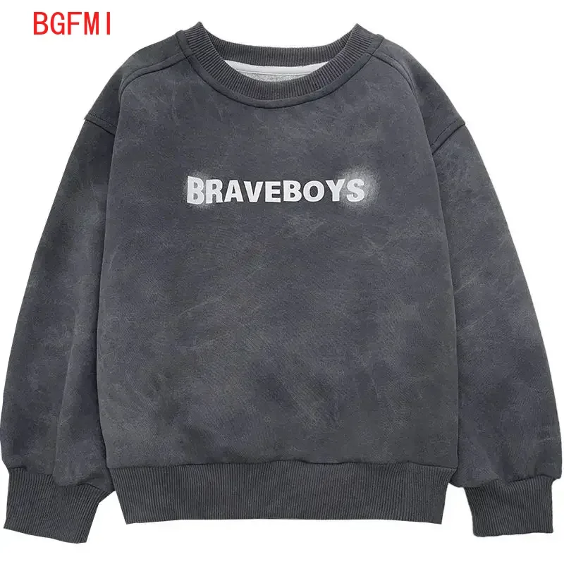 Boy Stylish Versatile Children\'s Sweatshirt 2026 New Long Sleeve Grey Patchwork T-shirt Loose-fit Korean Unisex Autumn Clothing