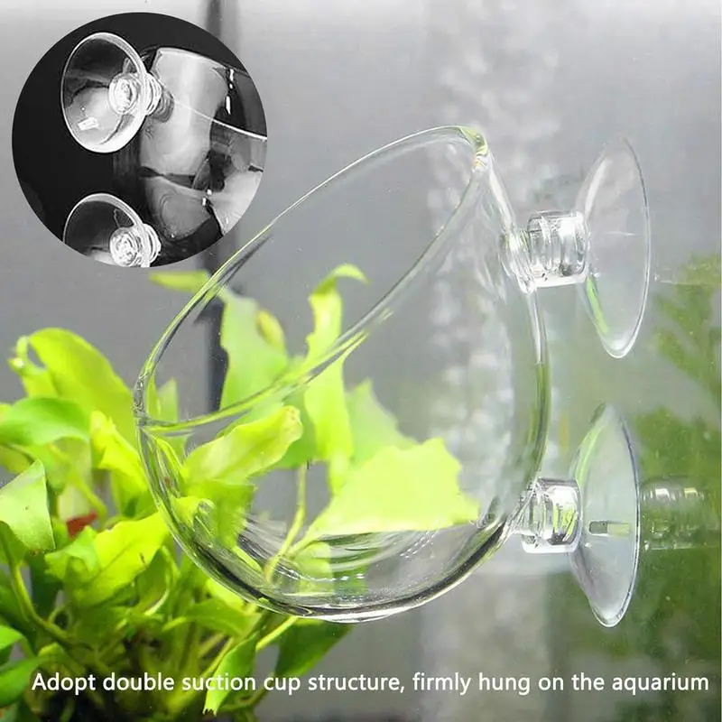 Aquatic Plant Cup With Suction Holder Aquarium Glass Plant Pot Mini Vase Red Worm Feeder for Fish Tank Aquascape Decoration