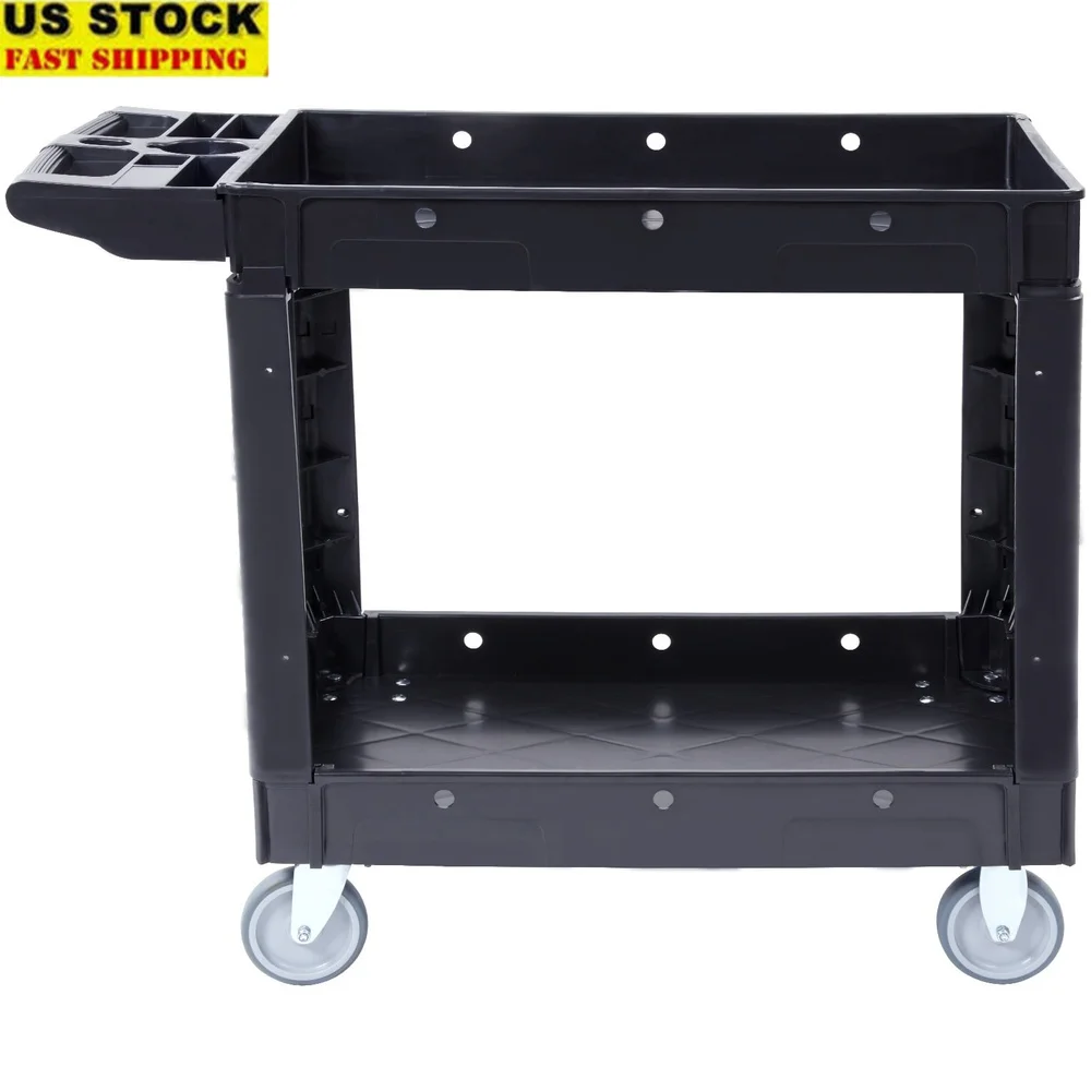 

Dual-Shelf Utility Cart 550LBS Heavy Duty Mobile Trolley with 360° Swivel Wheels Storage Compartment Easy Assembly Home Office