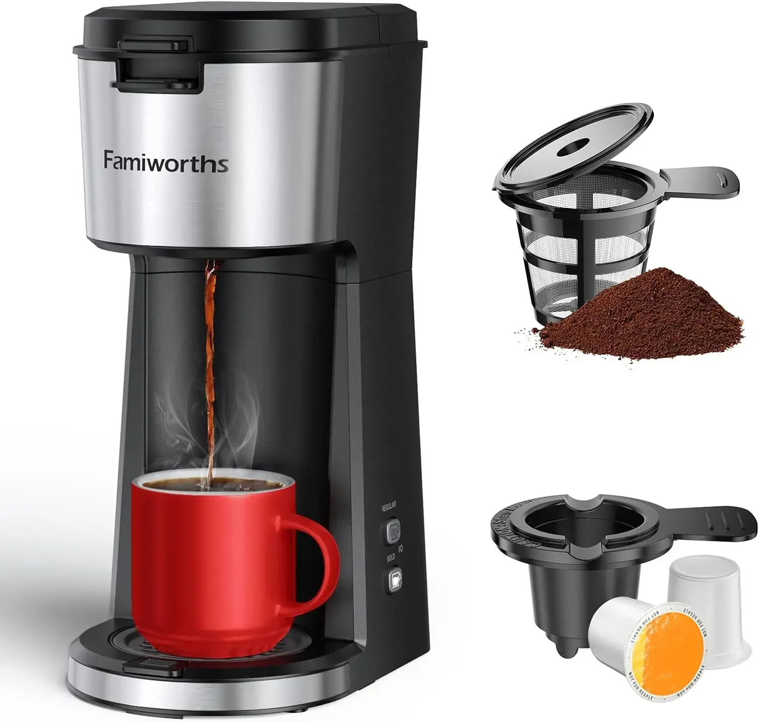 NEW Single Serve Coffee Maker for K Cup & Ground Coffee, With Bold Brew, One Cup Coffee Maker, 6 to 14 oz. Brew Sizes