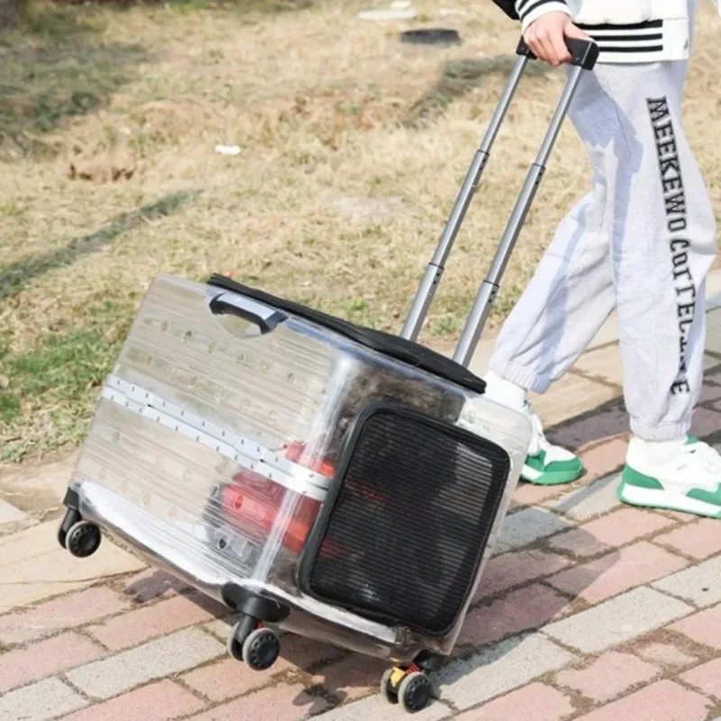 

Small Dog Pet Trolley Case Silent Portable Large Capacity Cat Carriers Bags Breathable and Sturdy Cat Accessories Supplies