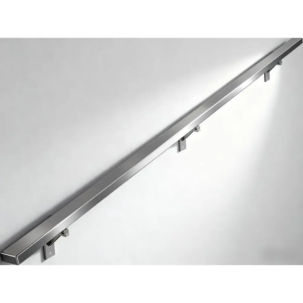 Anodized Shiny Silver Handrail Kit for Stairs - Modern Aluminum Set, 2 x 1 Grab Bar, Adjustable Stainless Steel Brackets, Rust-F