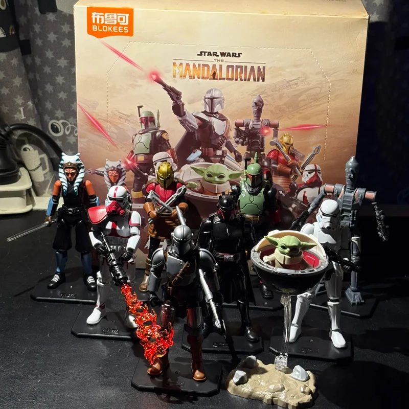 Blokees genuínos e star wars a série mandaloriana gv01 kits de modelo poseable caixa cega din djarin grogu moff gideon modelo brinquedos