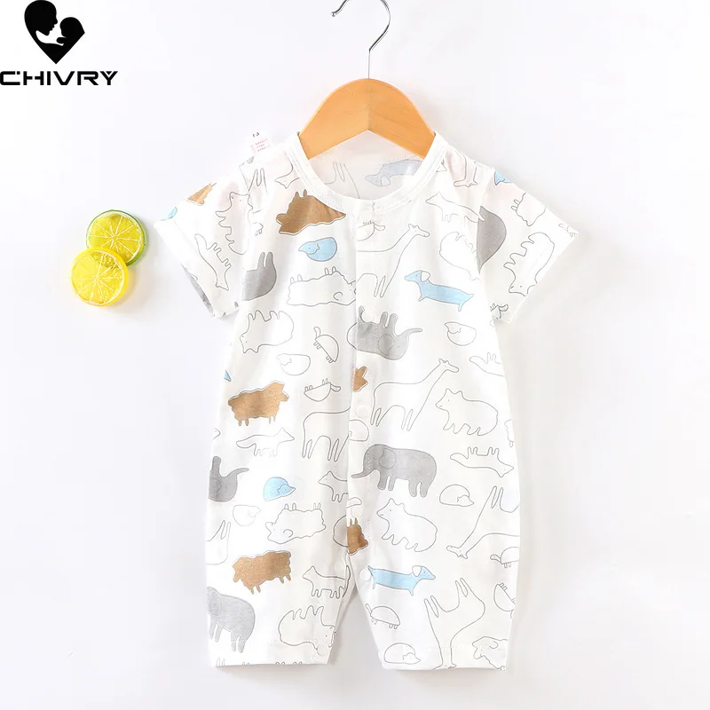 Neugeborenen Baby Jungen Mädchen Strampler Sommer Kurzarm Nette Karikatur Drucken Taste Overall Kleinkind Overall Infant einteiliges Kleidung