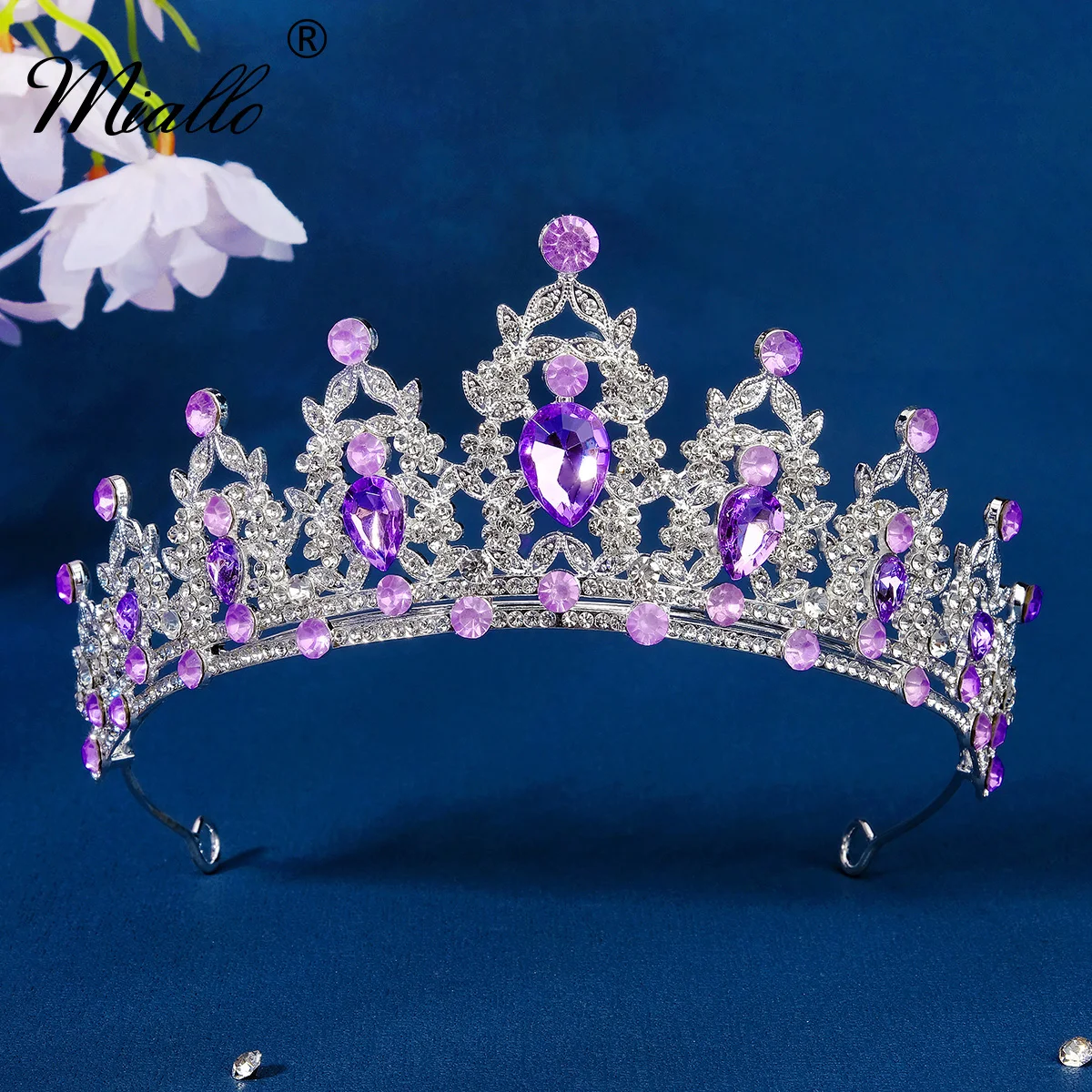 أنيقة الأرجواني حجر الراين تاج الزفاف جراند الباروك كريستال تاج إكسسوارات الشعر أغطية الرأس حفل زفاف للنساء
