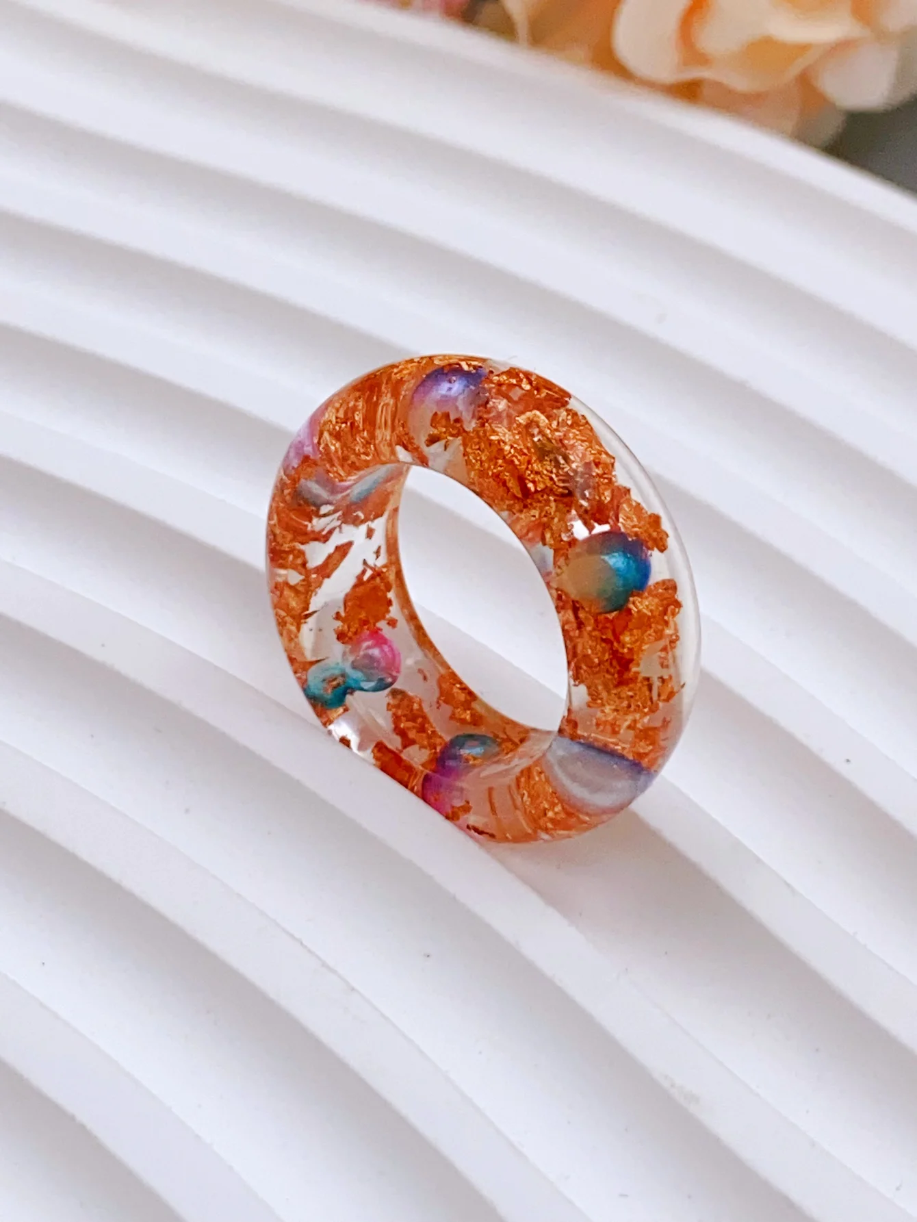 Transparent Resin Ring with Real Flowers, Unique Daily Accessory for Women rings for women