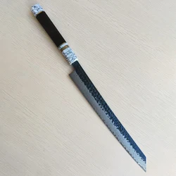 Sashimi Knife Double-edged Blade Damascus Steel Turquoise & Ebony Handle Sharp Chef Cleaver Meat Fish Slicing Ham Kitchen Knives