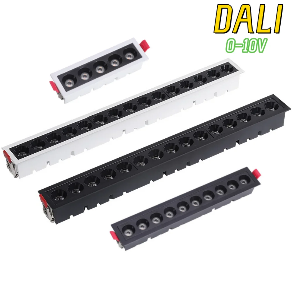 DALI 0-10V Dimmable Recessed Anti-glare grille line light 5-10-15head 10W20W30W SMD spotlight 24° Aluminum  AC220V Home business