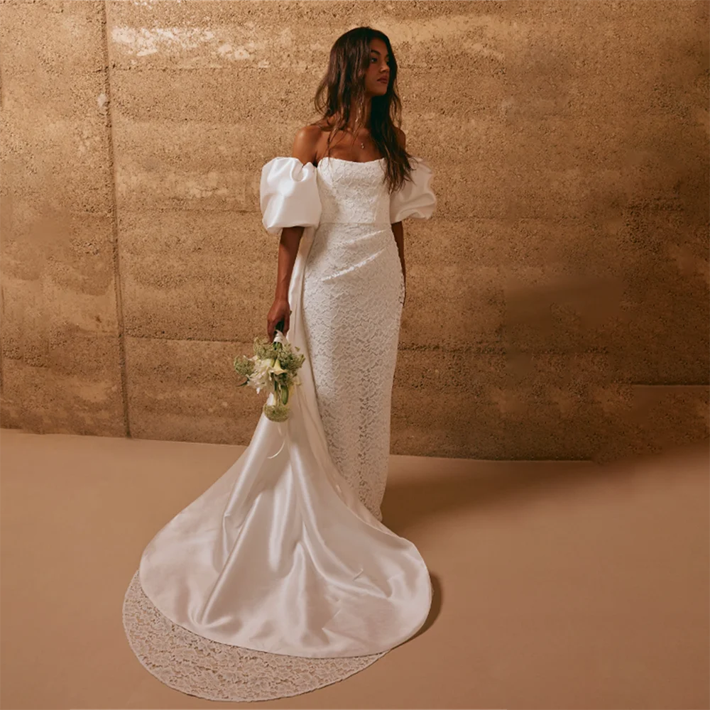 

2025 Wedding Dress Bride Bridal Gown Strapless Lace Open Back Straight Elegant Formal Bride Dress for Wedding Party Customized