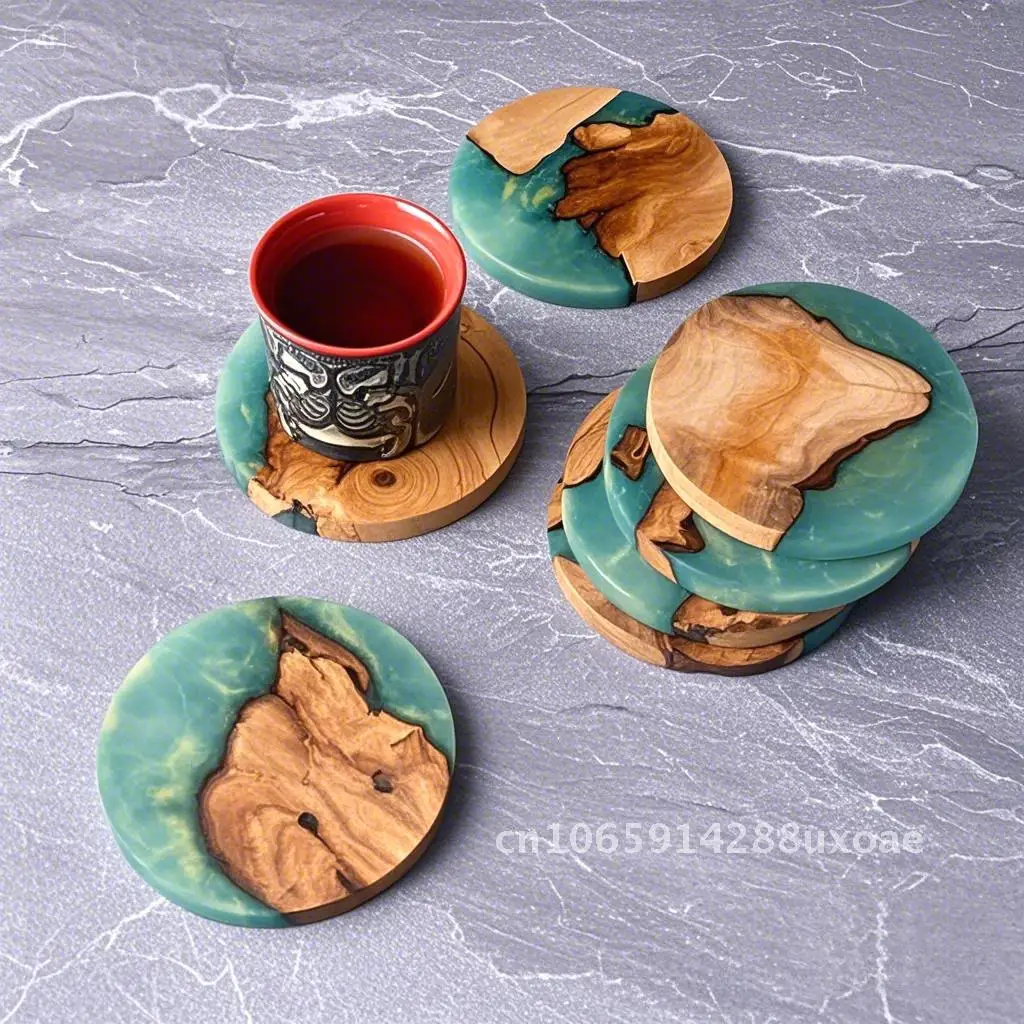 Small Wooden Tea Cup Holder Plate Heat Insulation Mat Acacia Solid Wood Resin Coffee Coaster for Tea Ceremony European Style