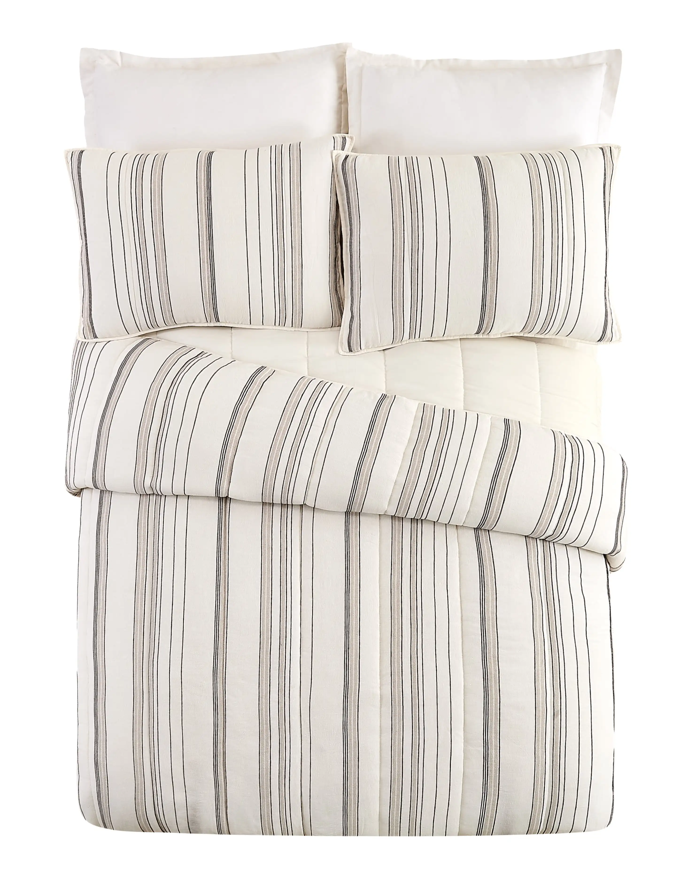 

Ticking Stripe Cotton Quilt, Off-White, Full/Queen