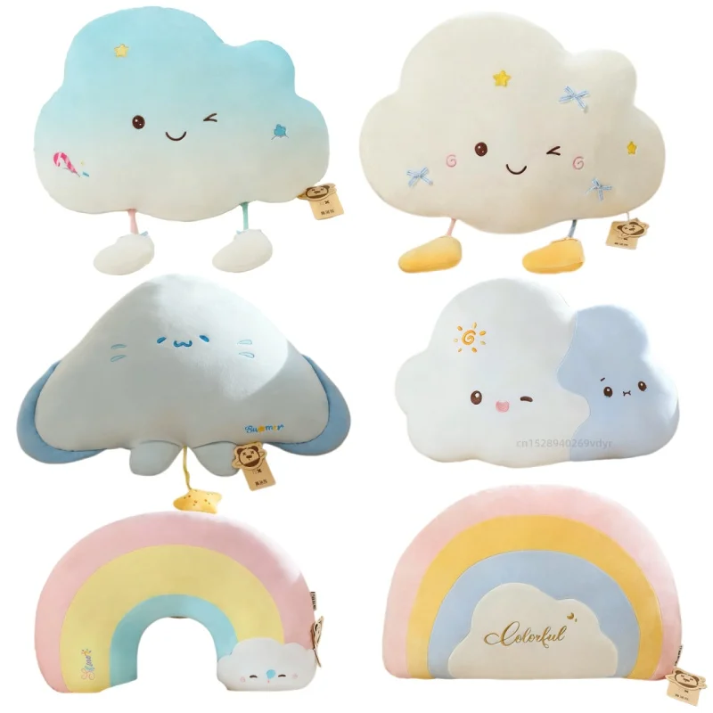 Creative Sky Rainbow Sun Cloud Shark Plush Pillow Expression Stuffed Soft Toy Car Pillow Kids Toys Halloween Birthday Gifts