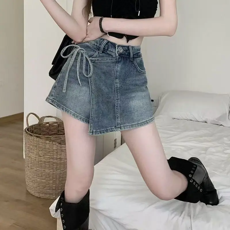 

Unique Design Asymmetrical Denim Skirt - High Waist Vintage Mini for a Slim Edgy Look