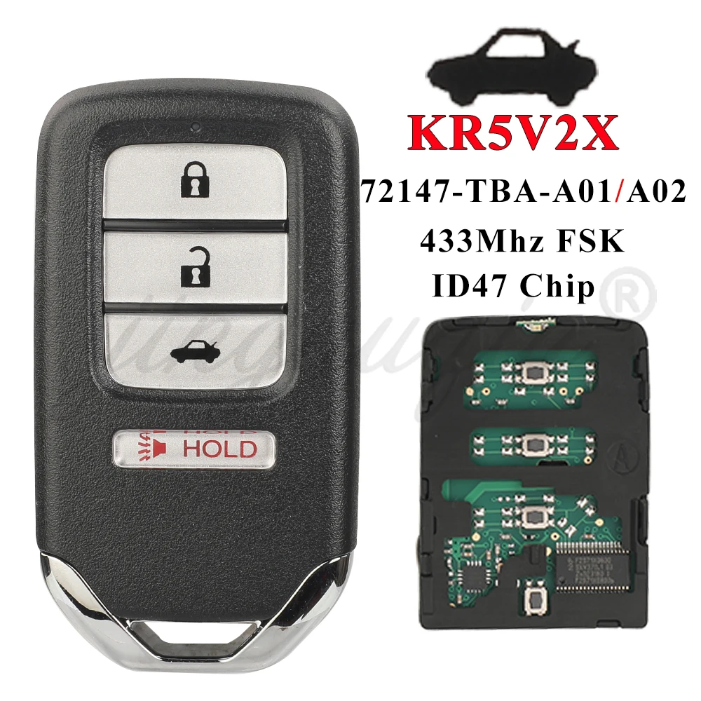 

Jingyuqin удаленный ключ от машины для Honda Civic 2016-2020 433,92 МГц FSK ID47 чип KR5V2X карта продвижения 72147-TBA-A01/A02 Smart