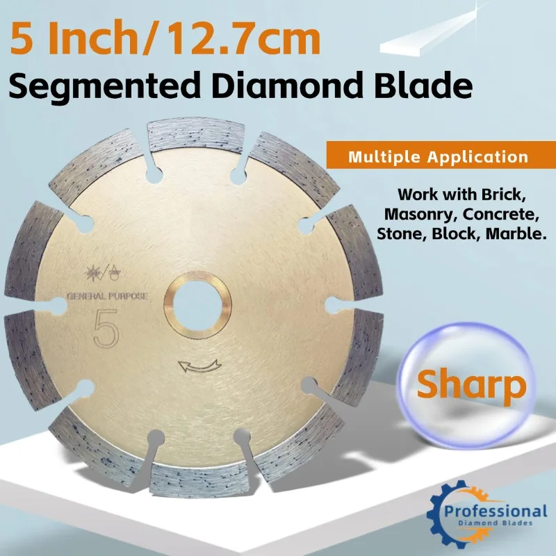 

5 Inch Diamond Blade with 7/8"-5/8" Arbor, Segmentd 5 Inch Concrete Blade Dry/Wet Cutting Marble Masonry Brick Block Stone