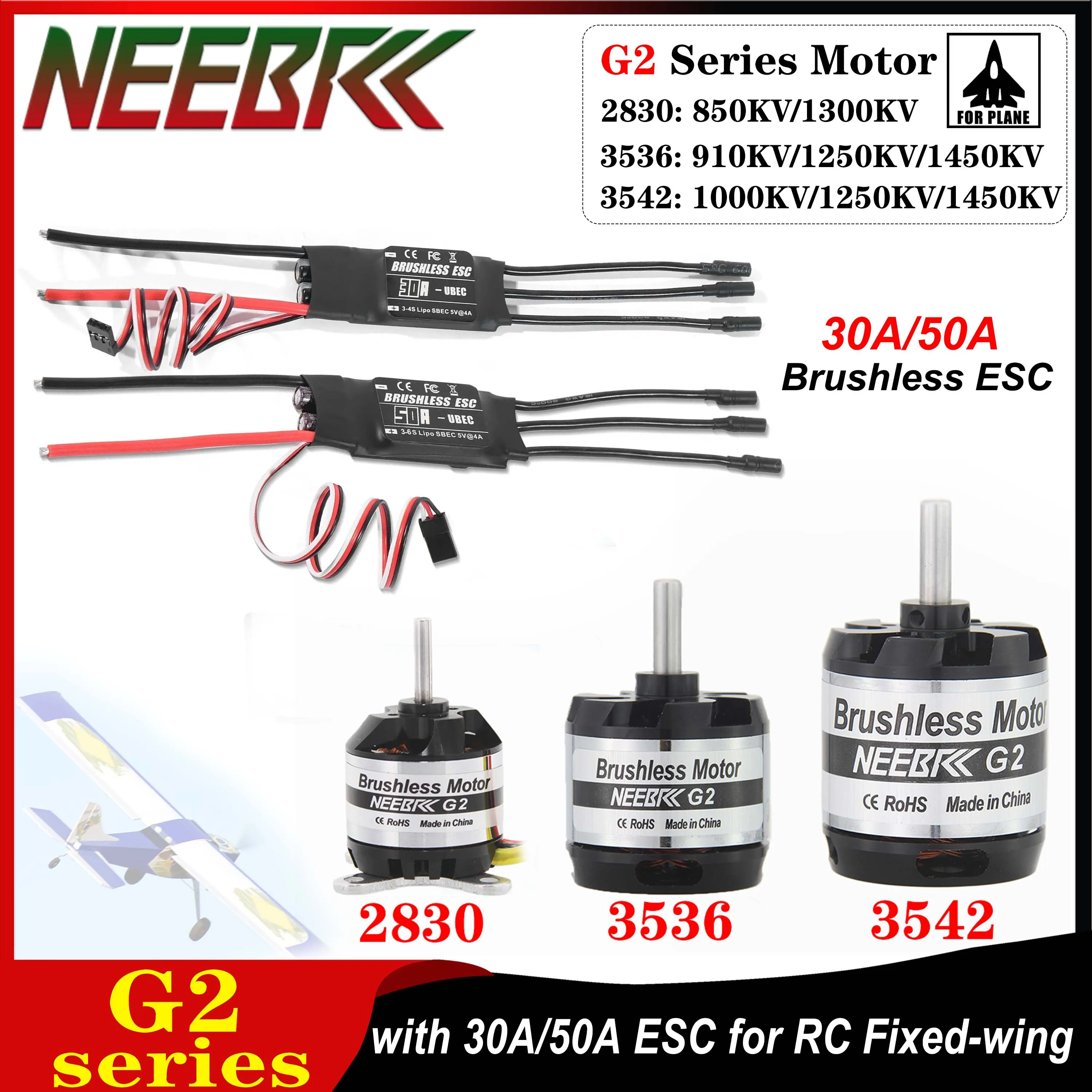 NEEBRC 2830 3536 3542 Brushless Motor 30A 50A ESC Combo Program Card for RC Fixed-wing FPV Drone Airplane Multicopter Model Part