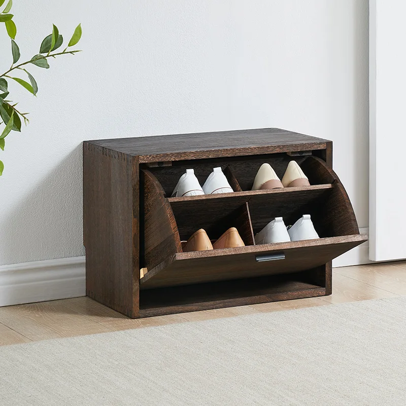 Shoe changing stool solid wood tipping bucket shoe wearing stool turning door simple door entrance entrance can sit shoe cabinet