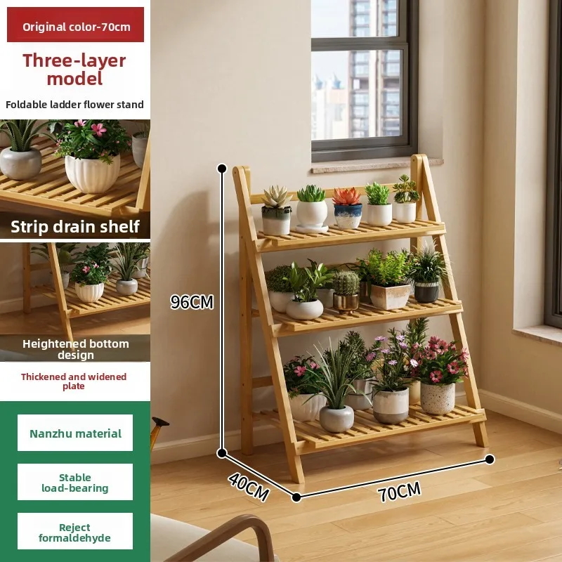 Indoor Multi-Tier Folding Freestanding Ladder Plant Stand Balcony Plant Pot Rack - Vertical Garden Shelf for Home Decor