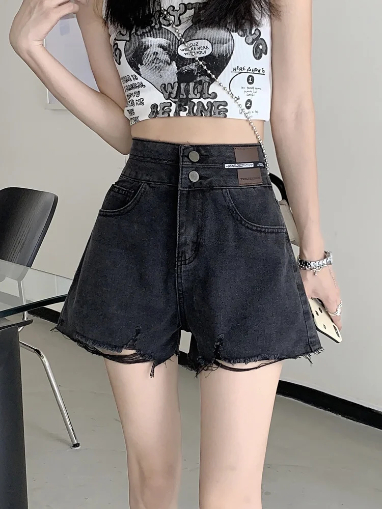 

Свободные джинсовые брюки трапециевидной формы с высокой талией, женские тонкие осенние брюки больших размеров, новинка 2025, утягивающие широкие шорты