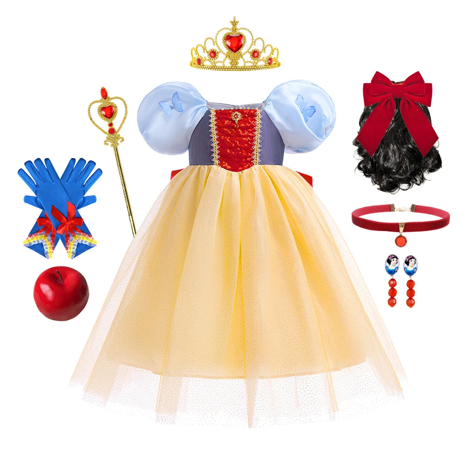 

Новое детское платье, костюм принцессы Белоснежки для девочек, сетчатое пышное платье с большим бантом, одежда для рождественской вечеринки, подарок-сюрприз