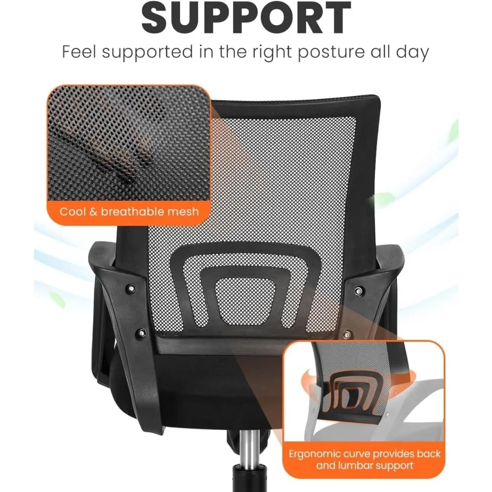 Office Chair, Computer Desk Chair,  Ergonomic Mid Back Cushion, Lumbar Support, Comfy Mesh, Adjustable Swivel Rolling