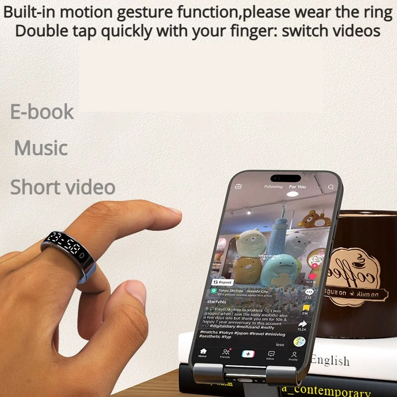 Anello Intelligente con Display LED, Monitoraggio della Salute, Funzione Fotocamera e Batteria a Lunga Durata