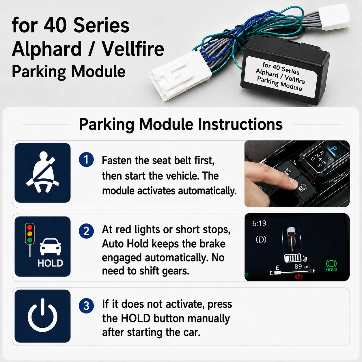 Car Auto Parking Module for Toyota Alphard Vellfire 40 Series Parking Hold Controller Hold Control Unit Interior Accessories