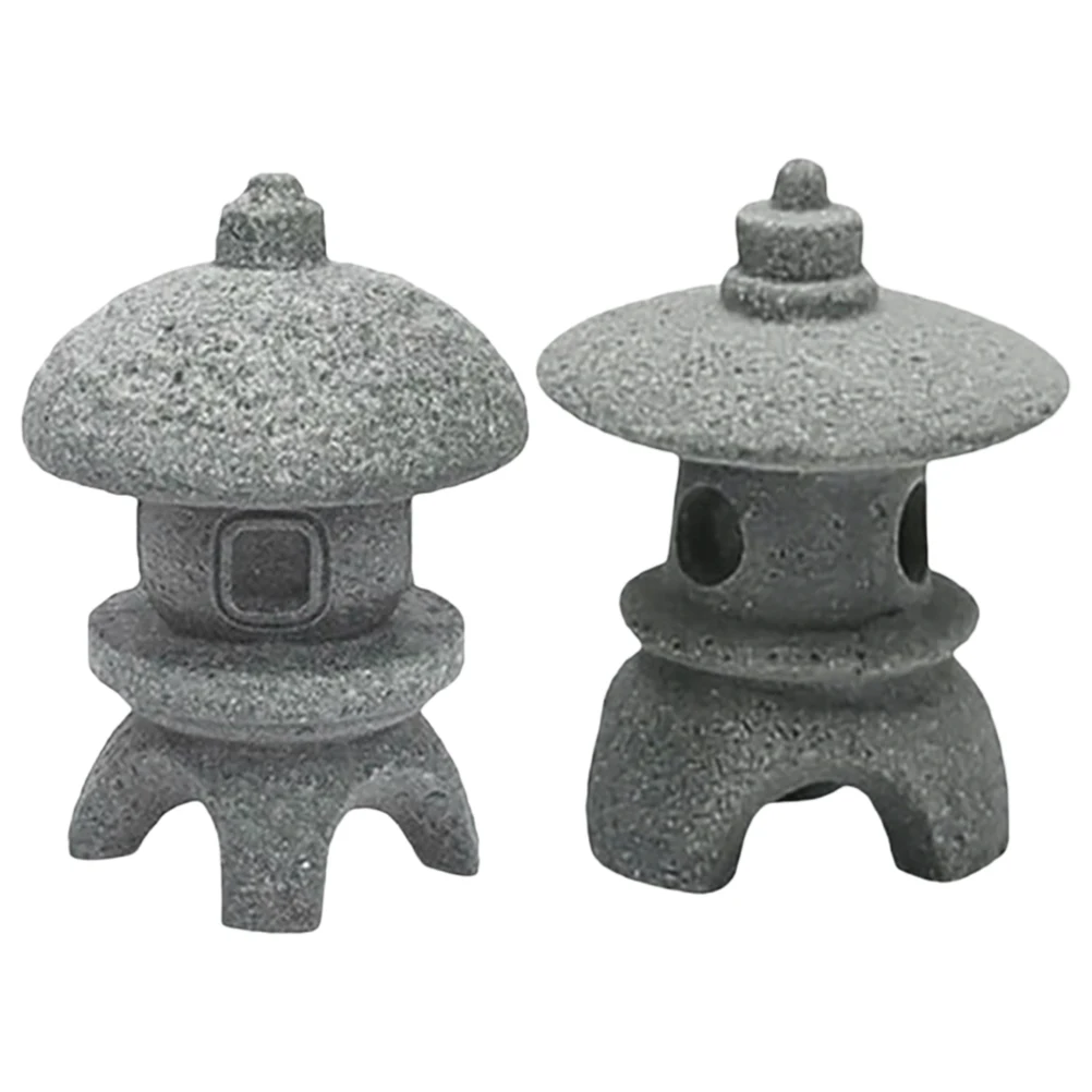 

2pcs Pagoda Statue Ornaments Garden Pagoda Japanese Style Sandstone Lantern Garden Decor Mini Zen Tower Statue
