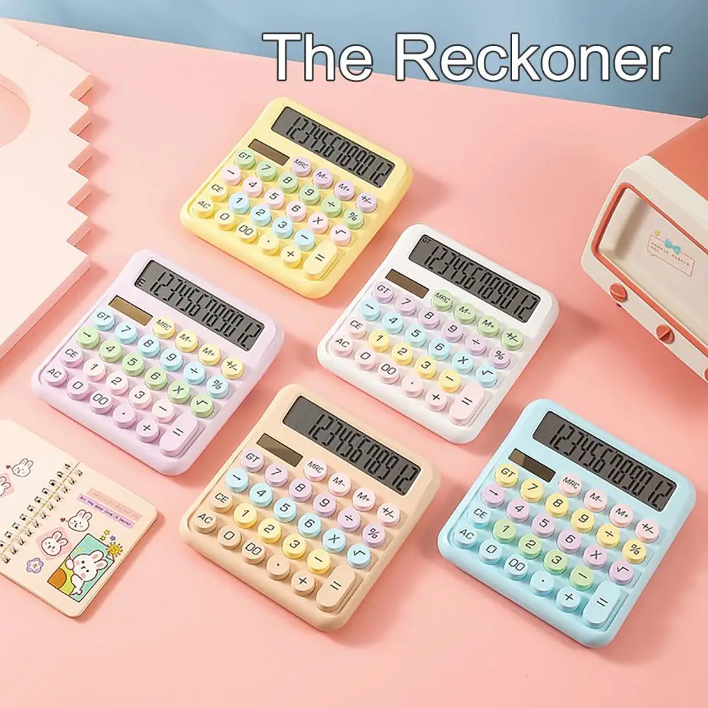 Business Calculator Typewriter Style Calculator with Lcd Display Round Office Calculator Cute 12-digit Basic for Everyday Use