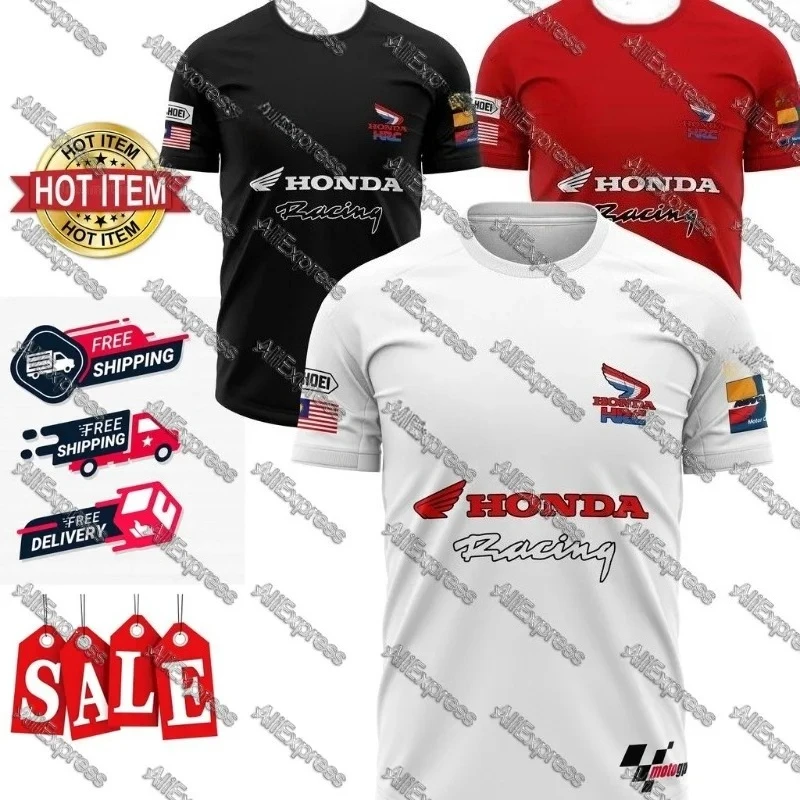 

Летняя мужская быстросохнущая футболка Honda, повседневная дышащая, впитывающая пот, мотогонки, с коротким рукавом, удобная одежда для локомотивов