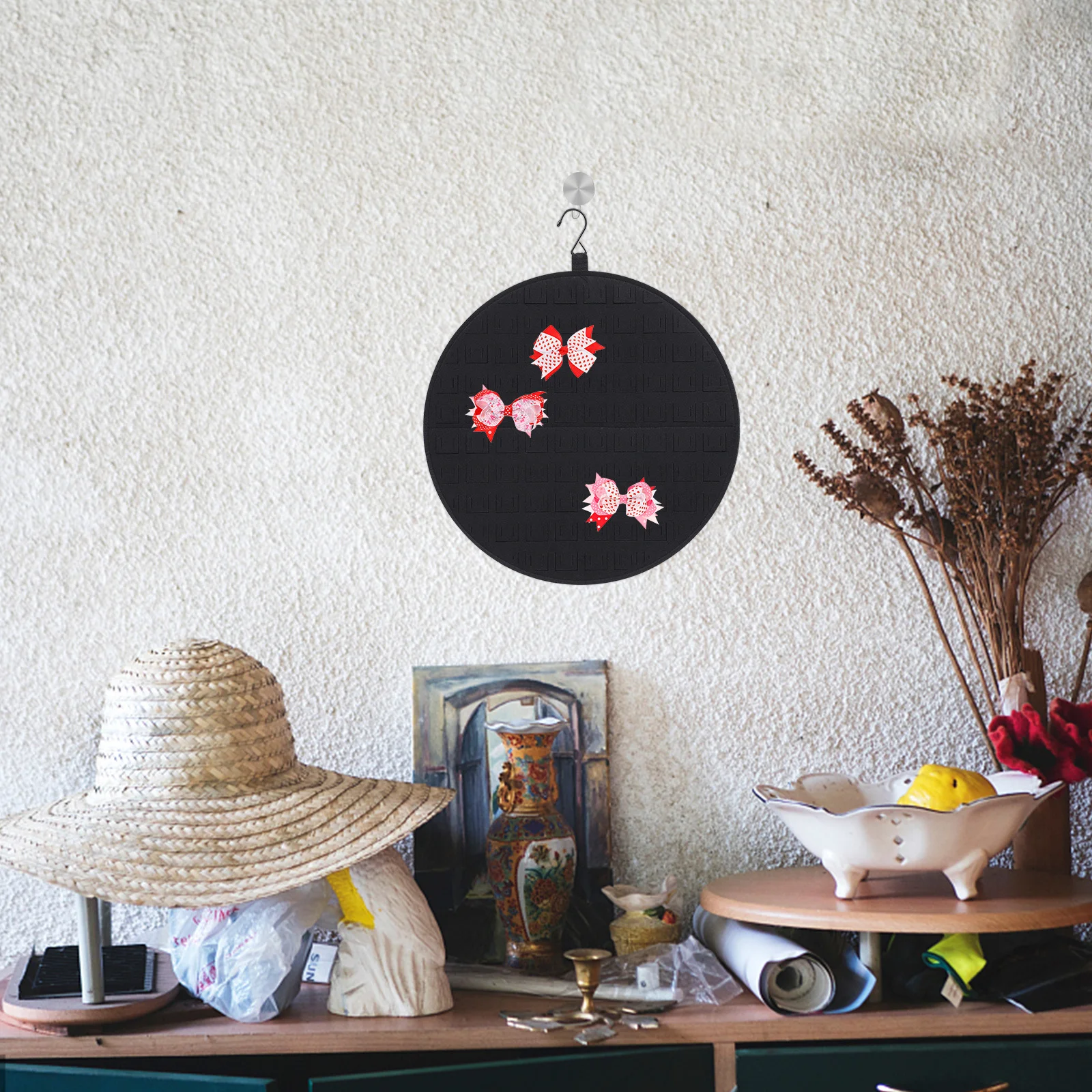 

1pc Felt Wall Hanging Jewelry Storage Display Rack Round Multi-Function Wall-Mounted Rack For Hairpin Earrings Necklace