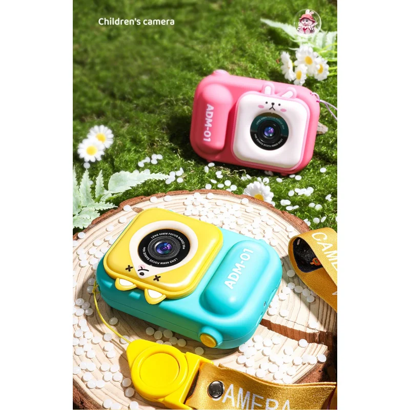 Câmera digital infantil com câmeras frontal e traseira para tirar fotos e vídeos, tripé, desenho animado, coelho, menina, menino, presente de aniversário, console de jogos