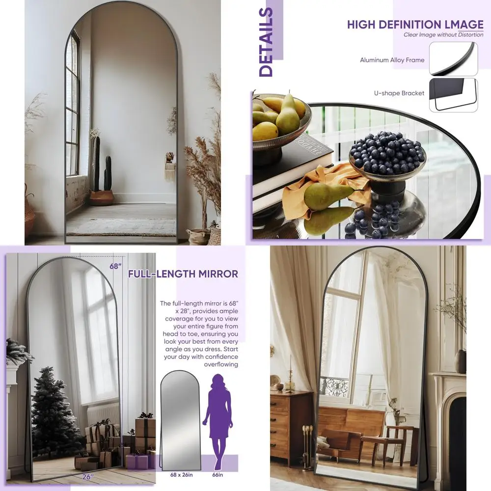 

Full Length Mirror, 68x26 Arched Floor Mirror Freestanding, Floor Standing Full Body Mirror with Stand for Bedroom, Hanging Moun