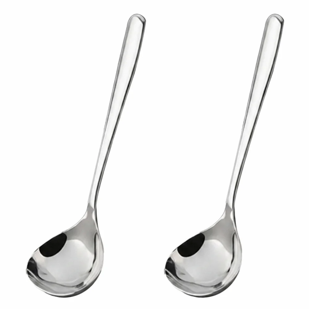 2Pcs Rustless Steel Soup Spoon Comfort‑grip Solid Handle Metal Ladle Moderate Deep Mirror‑polished Daily‑use Spoon Porridge