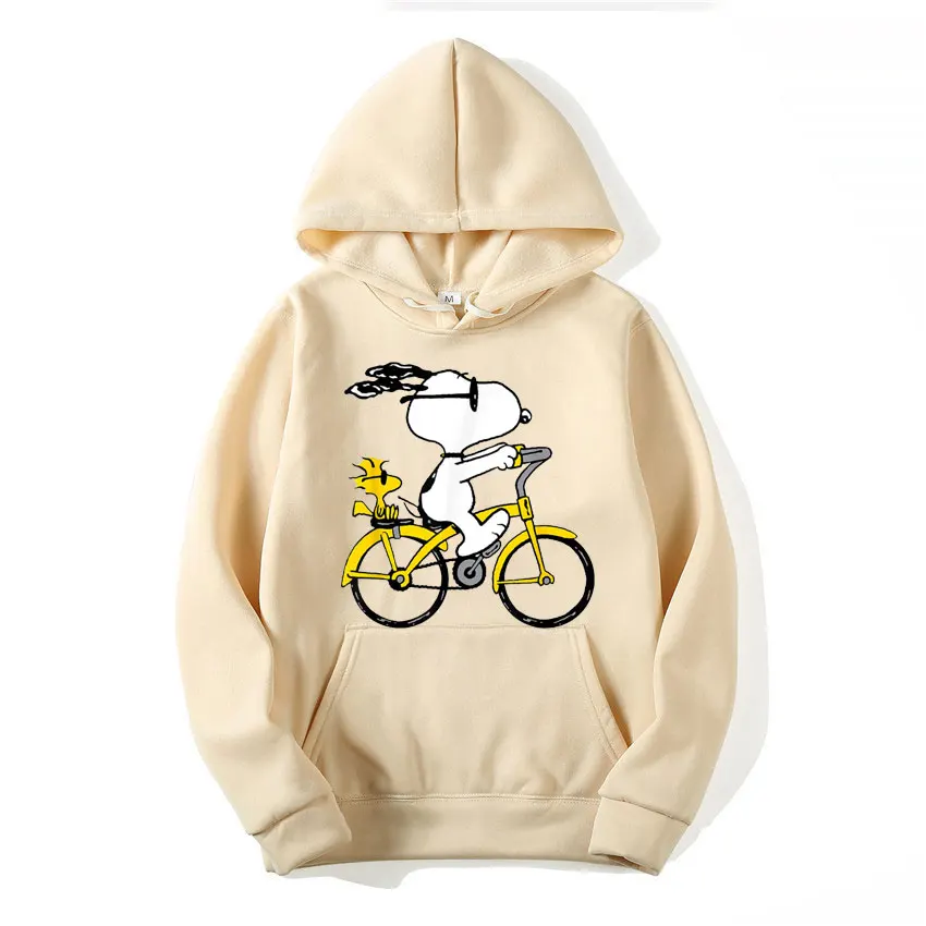 Snoopy & Woodstock Riding Bike Hoodies Harajuku Fashion Stylish Streetwear Men Women Tops Outerwears Blouse Hoodies Sweatshirts