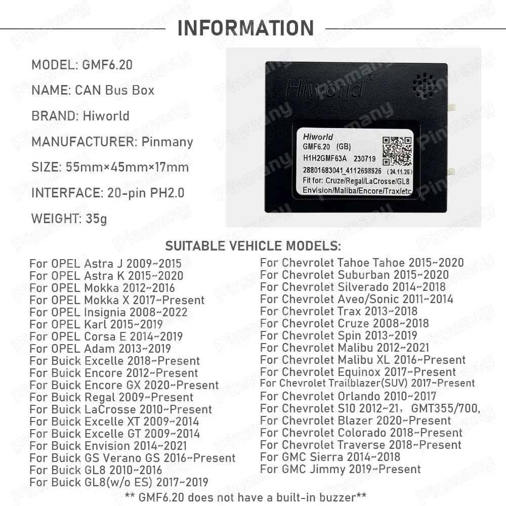 Für Opel Astra J K Mokka X Insignia Karl Corsa E Adam Chevrolet Tahoe Aveo Spin Buick Excelle Auto-Radio CANBus-Adapter GMF6.20 – Detail 3