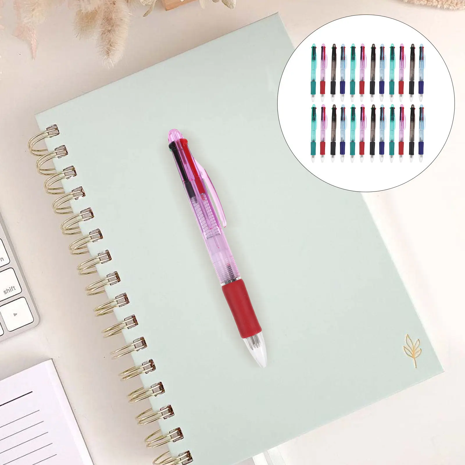 

24Pcs Multicolor Ballpoint Pens 0.7mm Retractable 4-in-1 Colored Ink Pen Set for Office School Journaling Note Taking Smooth